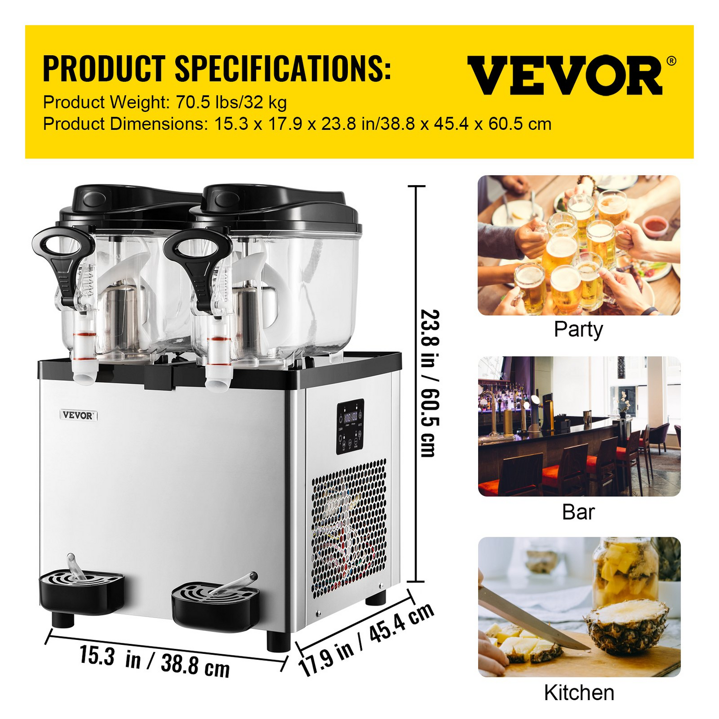 VEVOR Commercial Slushy Machine, 6 L x 2 Tanks 50 Cups, 700W 110V, Stainless Steel Margarita Smoothie Frozen Drink Maker, Perfect for Supermarkets Cafes Restaurants Bars and Home Use, Silver