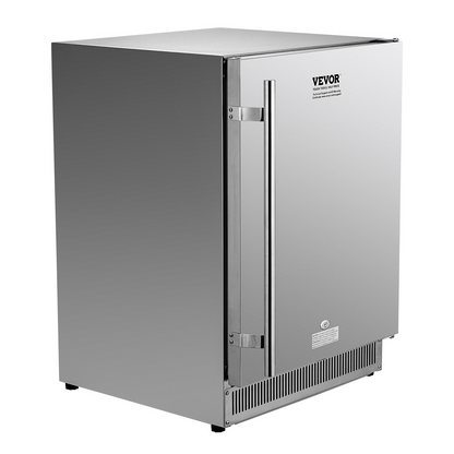 VEVOR 24 inch Indoor/Outdoor Beverage Refrigerator, 185QT Undercounter or Freestanding Beverage Fridge, 175 Cans Built-in Beer Fridge with Stainless Steel Body for Residential Home Bar Commercial Use