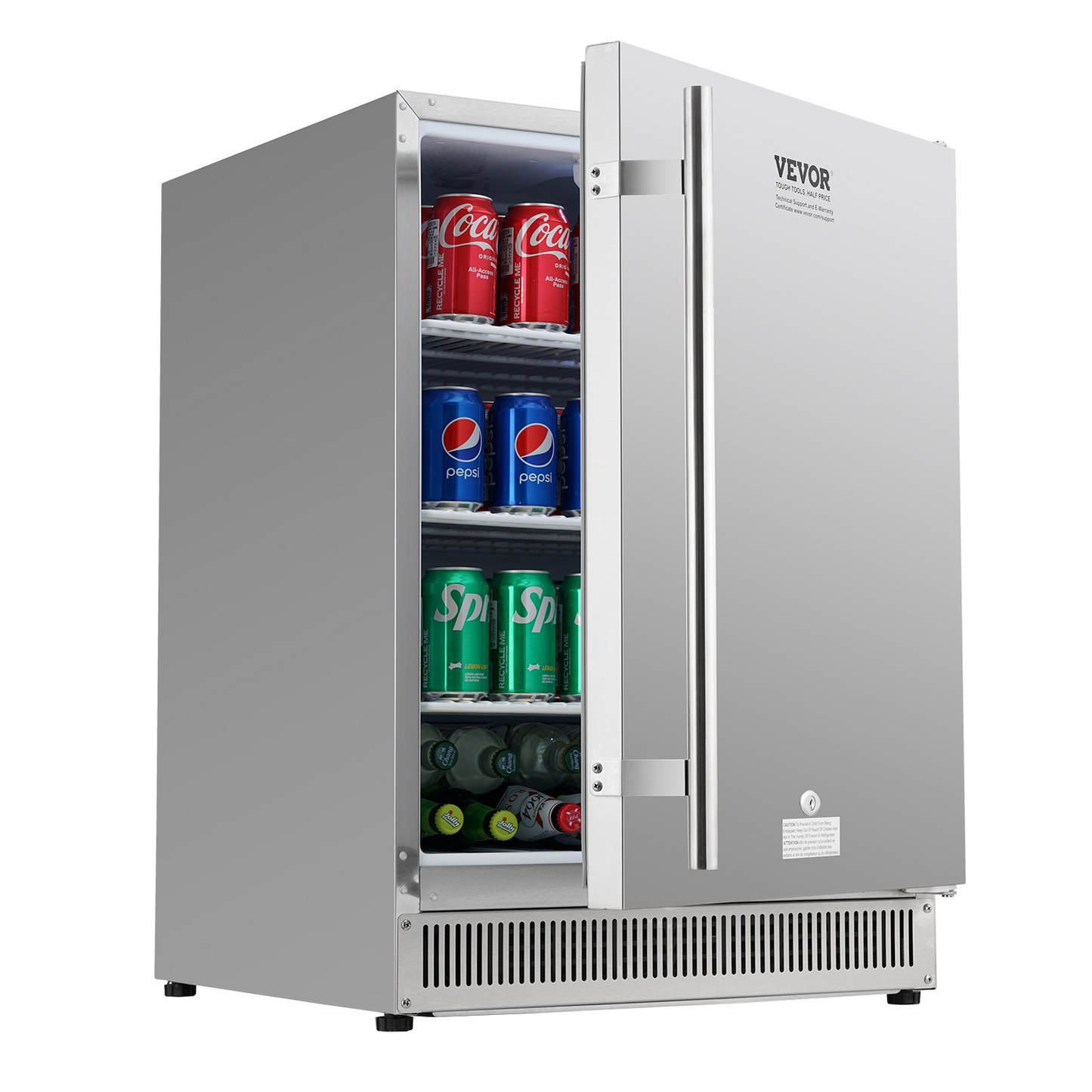 VEVOR 24 inch Indoor/Outdoor Beverage Refrigerator, 185QT Undercounter or Freestanding Beverage Fridge, 175 Cans Built-in Beer Fridge with Stainless Steel Body for Residential Home Bar Commercial Use