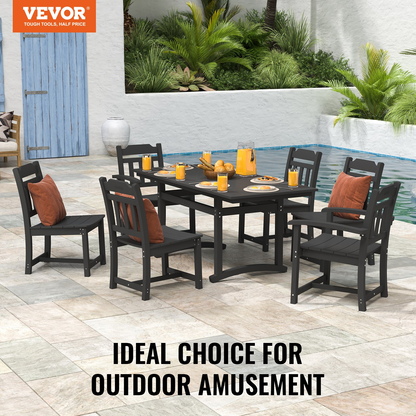 VEVOR 7 Pieces Patio Dining Set, Outdoor Rectangle Furniture Table and Chairs Set, All Weather Garden Furniture Table Sets, HIPS Patio Conversation Set, For Lawn, Deck, Backyard, Poolside, Black