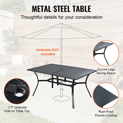 VEVOR 7 Pieces Patio Dining Set, Outdoor Furniture Table and Swivel Chairs Set, All Weather Garden Furniture Table Sets, Iron Patio Conversation Set with Umbrella Hole, For Lawn, Deck, Backyard, Black