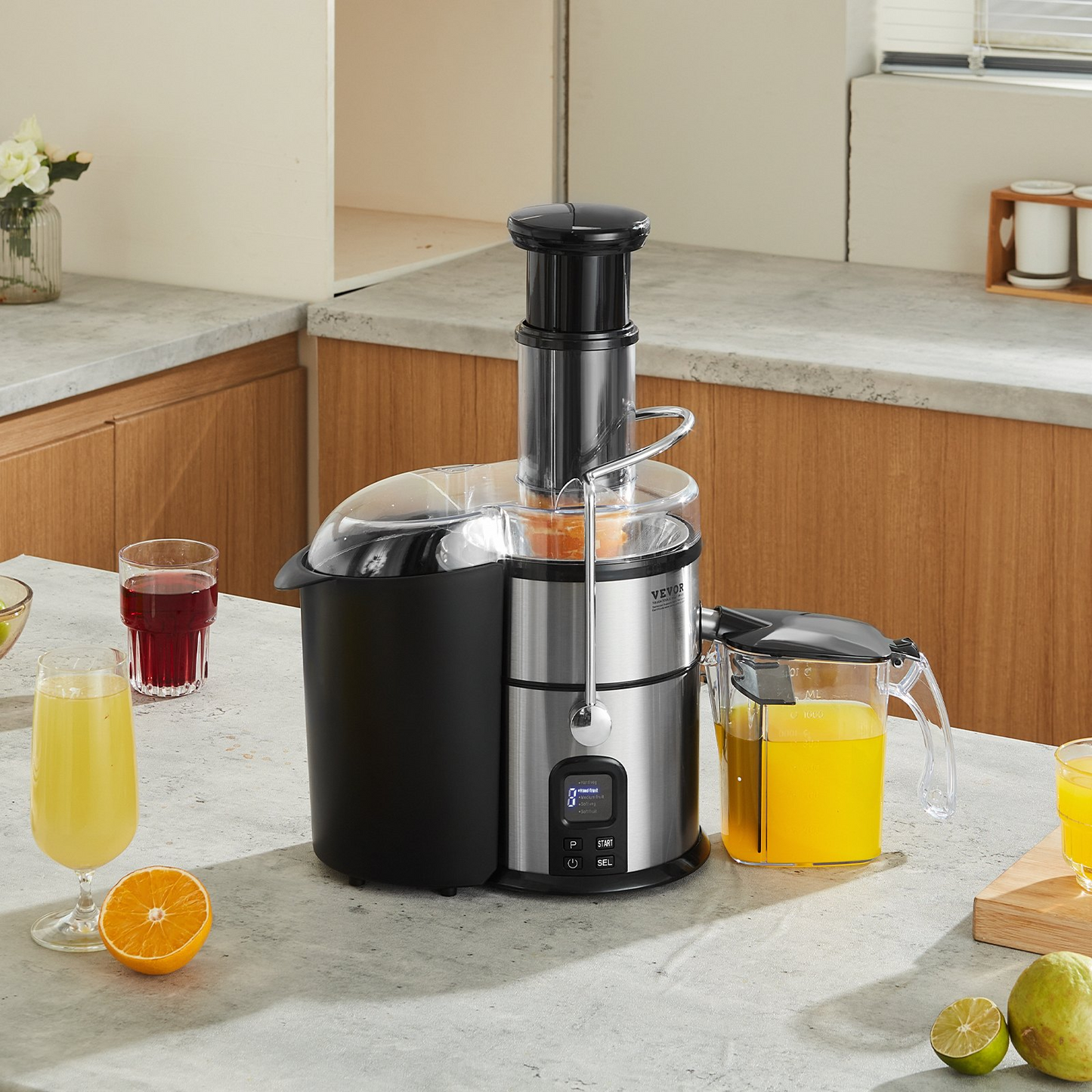 VEVOR Juicer Machine, 850W Motor Centrifugal Juice Extractor, Easy Clean Centrifugal Juicers, Big Mouth Large 3" Feed Chute for Fruits and Vegetables, 5 Speeds Juice Maker, Stainless Steel, BPA Free