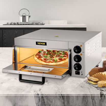 VEVOR Commercial Pizza Oven Countertop, 14" Single Deck Layer, 110V 1300W Stainless Steel Electric Pizza Oven with Stone and Shelf, Multipurpose Indoor Pizza Maker for Restaurant Home Pretzels Baked