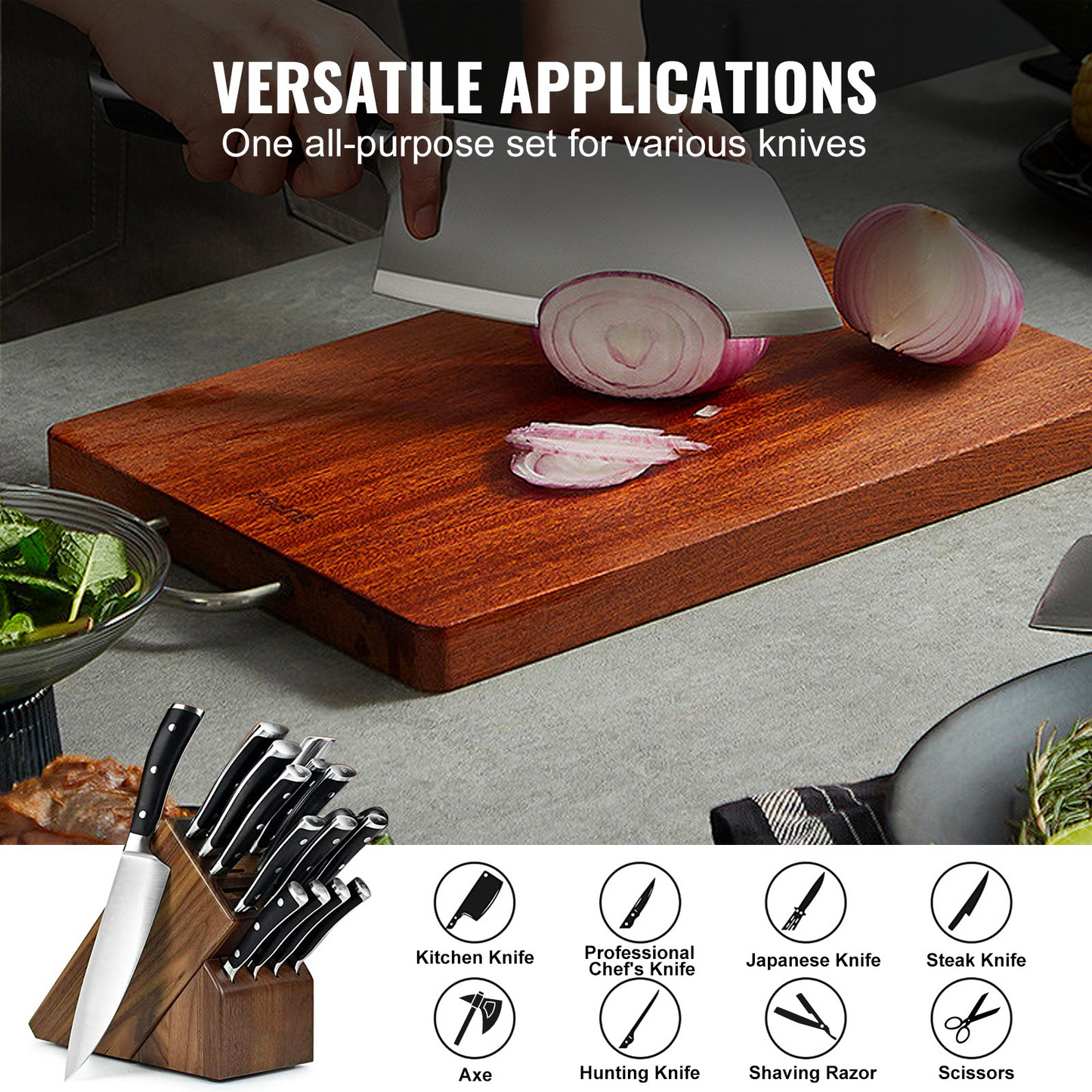 VEVOR Whetstone Knife Sharpening Kit, 2 Dual-Sided Grit Whetstones 400/1000 3000/8000, 10PCS Knife Sharpener Kit with 3 Non-Slip Bases, Flattening Stone, Angle & Honing Guide for All Knives, Scissors