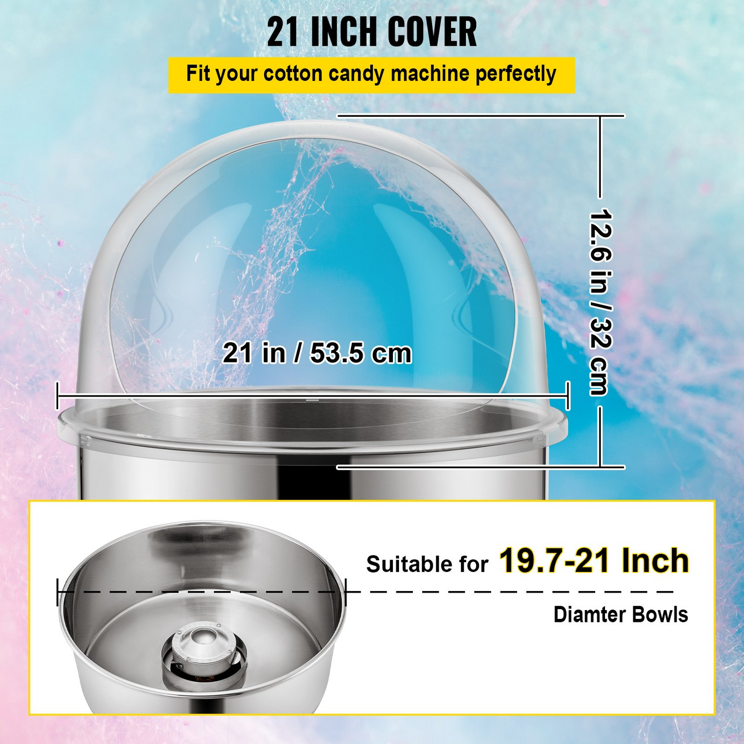 VEVOR Candy Machine Bubble Shield 20.5 Inch Clear Plastic Cotton Candy Cover for Commercial Candy Maker Machine