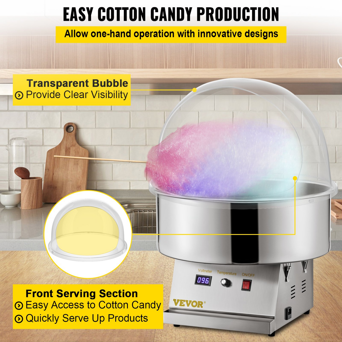 VEVOR Candy Machine Bubble Shield 20.5 Inch Clear Plastic Cotton Candy Cover for Commercial Candy Maker Machine