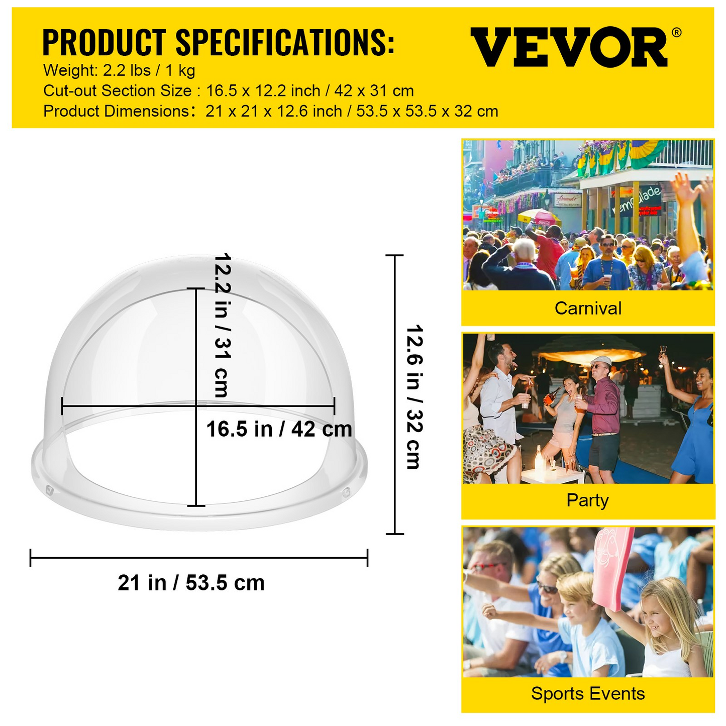 VEVOR Candy Machine Bubble Shield 20.5 Inch Clear Plastic Cotton Candy Cover for Commercial Candy Maker Machine