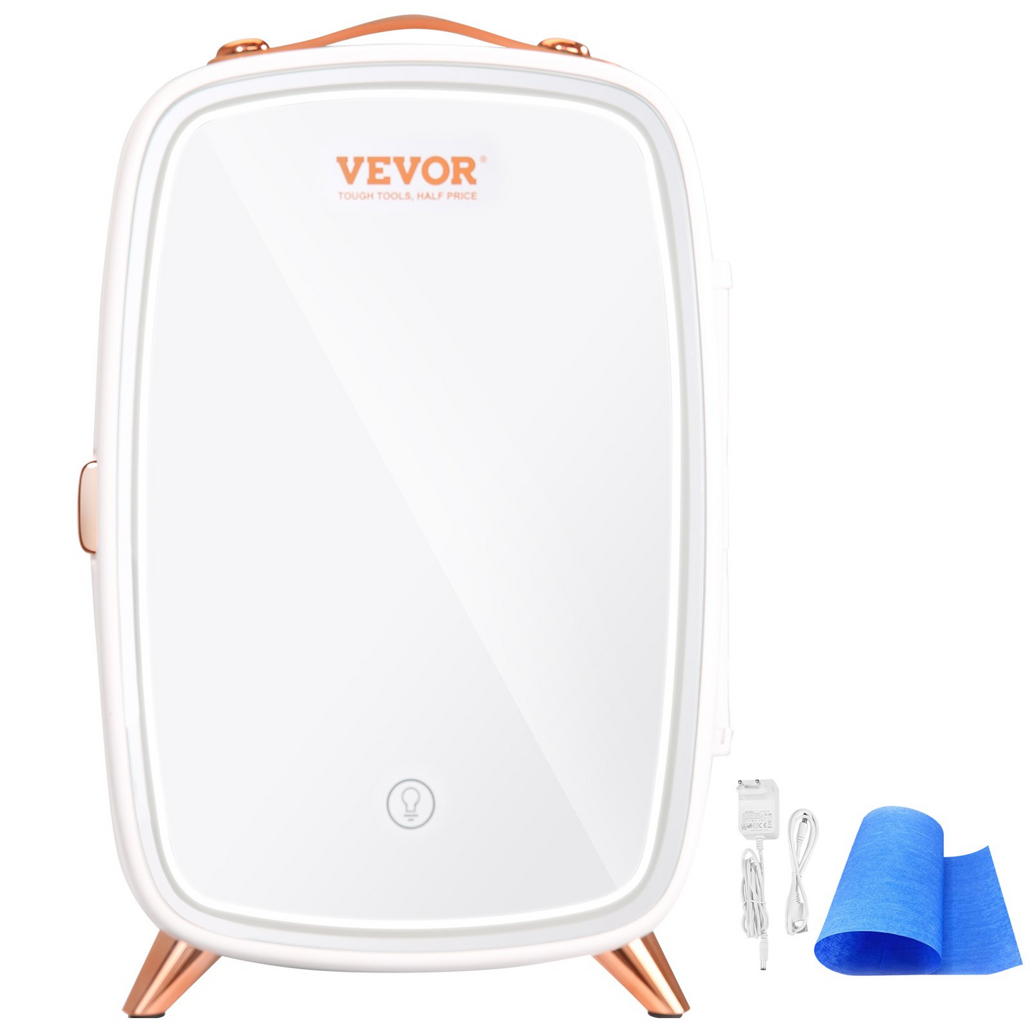 Vevor Mini Fridge for Bedroom, 6L Luxury Skin Care Fridges with Mirror and LED Light, AC/DC Cosmetic Fridge for Office Dorm Car, Small Makeup Refrigerator for Beauty Face Mask Beverage Chill, White