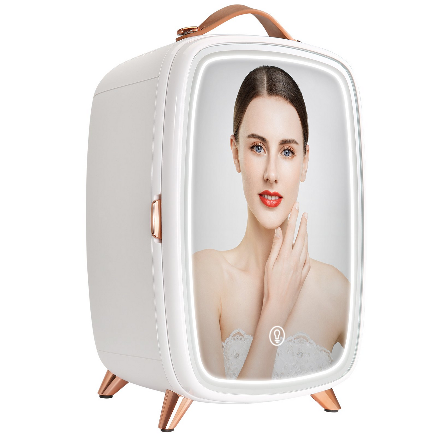 Vevor Mini Fridge for Bedroom, 6L Luxury Skin Care Fridges with Mirror and LED Light, AC/DC Cosmetic Fridge for Office Dorm Car, Small Makeup Refrigerator for Beauty Face Mask Beverage Chill, White