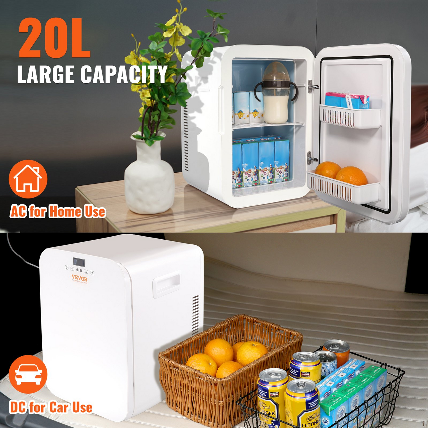 VEVOR Mini Fridge, 20L Skincare Fridges with Temper Control Touch Screen, Portable Small Beverage Refrigerator for Bedroom Office Car Dorm, AC/DC Cool Warmer for Cosmetic Drink Milk, White