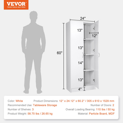 VEVOR Kitchen Pantry Cabinet 60" Tall Food Pantry Storage Cabinet 110LB Loading