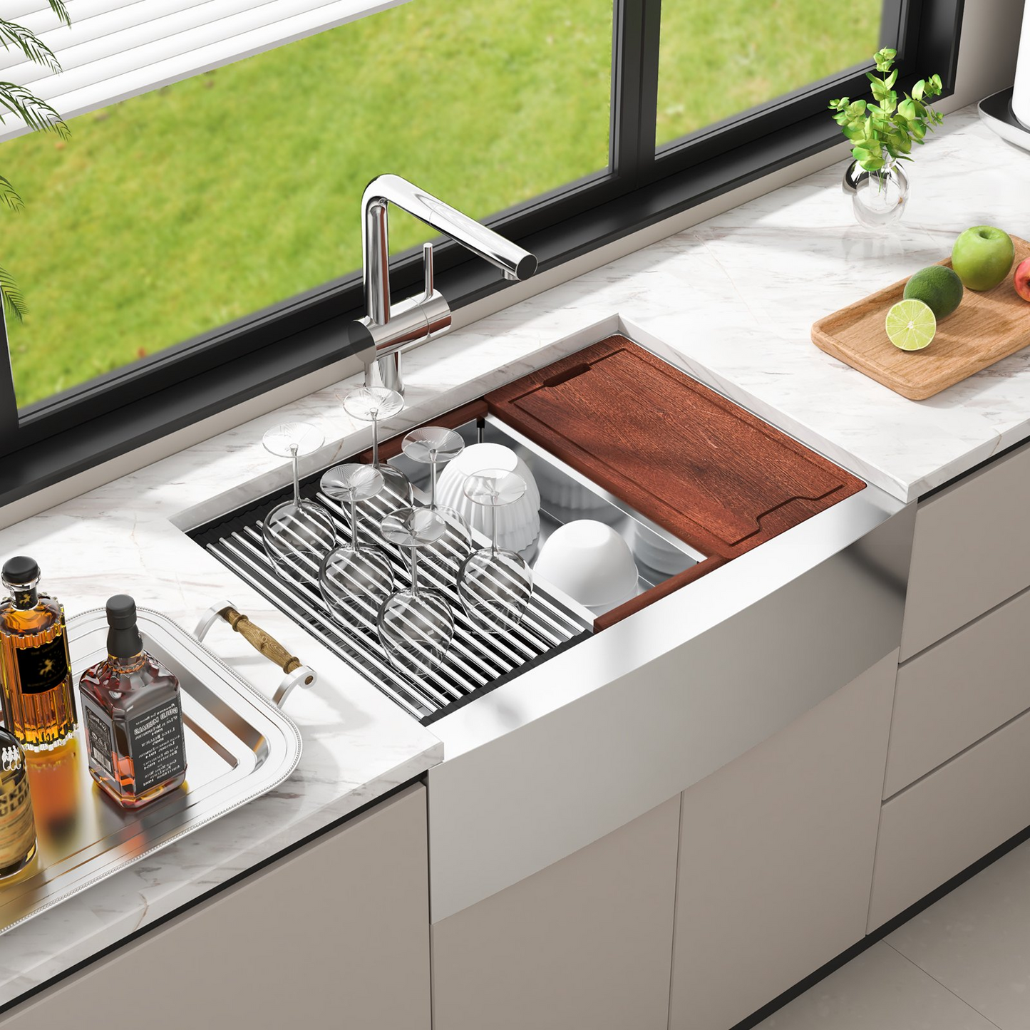 VEVOR Farmhouse Kitchen Sink, 304 Stainless Steel Drop-In Sinks, Single Bowl Basin with Ledge & Accessories, Household Dishwasher Sinks for Workstation, Prep Kitchen, and Bar Sink, 33 inch