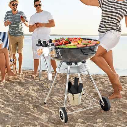 VEVOR 22 inch Kettle Charcoal Grill, Premium Kettle Grill with Wheels and Cover, Porcelain-Enameled Lid and Ash Catcher & Thermometer for BBQ, Round Barbecue Grill Outdoor Cooking, Picnic, Patio and Backyard