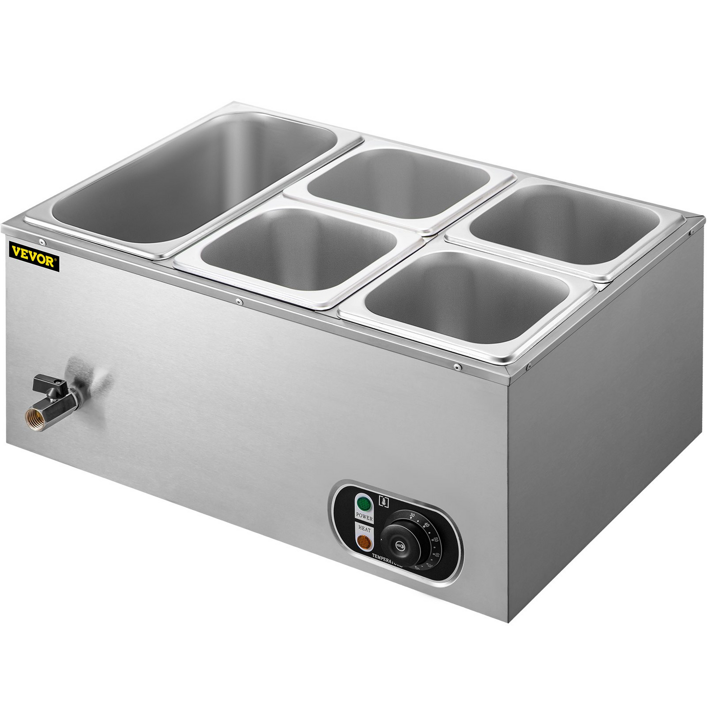 VEVOR 110V Commercial Food Warmer 1x1/3GN and 4x1/6GN, 5-Pan Stainless Steel Bain Marie 13.7 Quart Capacity,1500W Steam Table 15cm/6inch Deep, Electric Food Warmer with Lid for Catering Restaurants