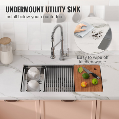 VEVOR Kitchen Sink, 304 Stainless Steel Drop-In Sinks, Undermount Single Bowl Basin with Ledge and Accessories, Household Dishwasher Sinks for Workstation, RV, Prep Kitchen, and Bar Sink, 32 inch