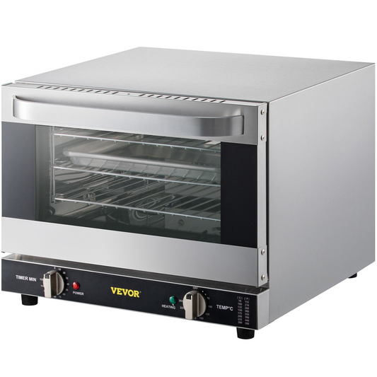 VEVOR Commercial Convection Oven, 21L/19Qt, Quarter-Size Conventional Oven Countertop, 1440W 3-Tier Toaster w/ Front Glass Door, Electric Baking Oven w/ Trays Wire Racks Clip Gloves, 120V, ETL Listed