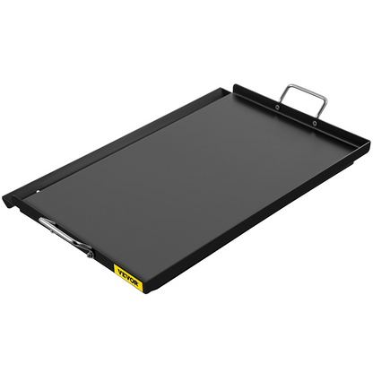 VEVOR Carbon Steel Griddle, 16" x 24" Griddle Flat Top Plate, Griddle for BBQ Charcoal/Gas Gril with 2 Handles, Rectangular Flat Top Grill with Extra Drain Hole for Tailgating and Parties