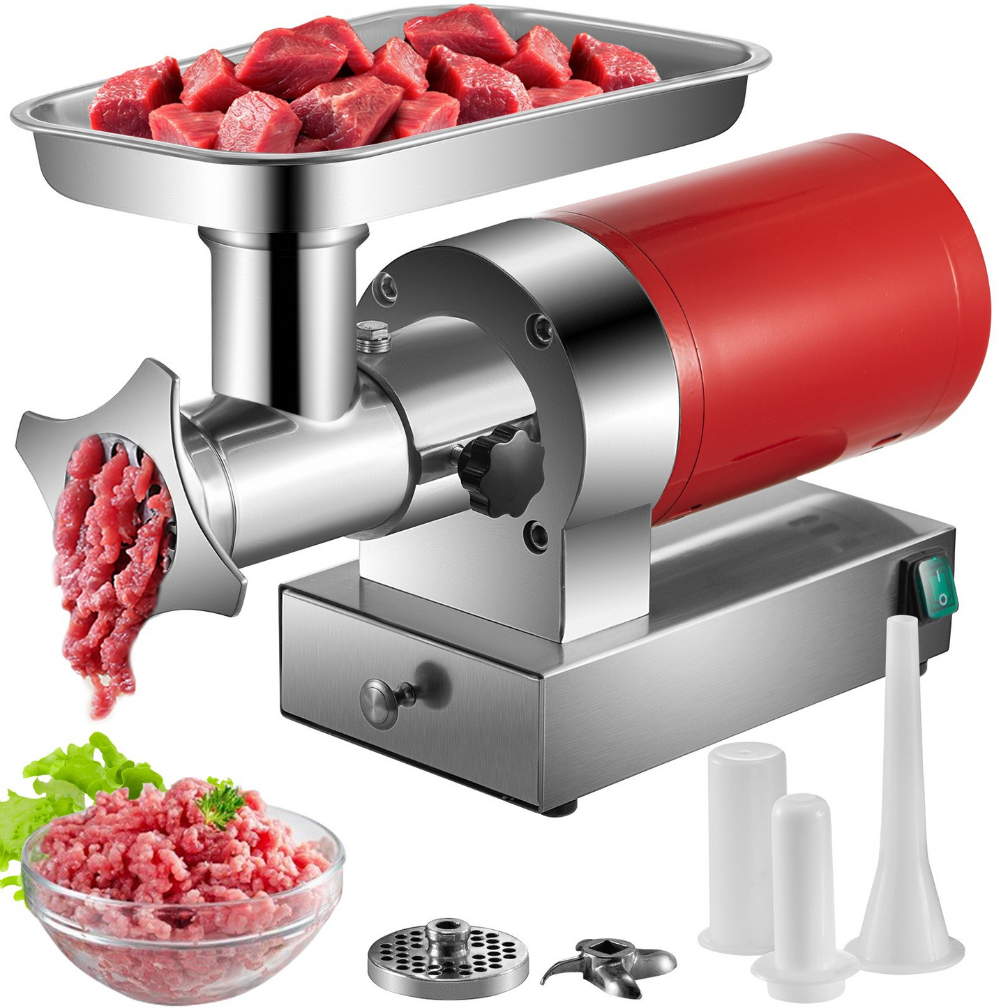 VEVOR Electric Meat Grinder, 661 Lbs/Hour1100 W Meat Grinder Machine, 1.5 HP Electric Meat Mincer with 2 Grinding Plates, Sausage Kit Set Meat Grinder Heavy Duty, Home Kitchen & Commercial Use Red