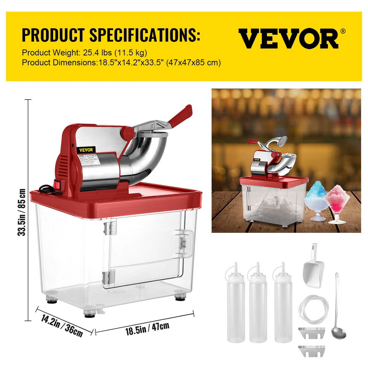 VEVOR 110V Commercial Ice Crusher 440LBS/H, ETL Approved 300W Electric Snow Cone Machine with Dual Blades, Stainless Steel Shaved Ice Machine with Safety On/Off Switch for Family, Restaurants, Bars