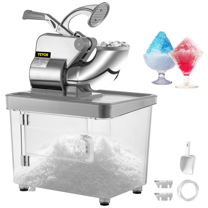 VEVOR 110V Commercial Ice Crusher 440LBS/H, ETL Approved 300W Electric Snow Cone Machine with Dual Blades, Stainless Steel Shaved Ice Machine with Safety On/Off Switch for Family, Restaurants, Bars