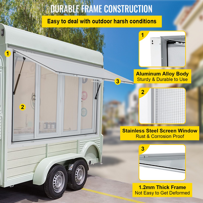 VEVOR Concession Window, 36 x 36 inch, Aluminum Alloy Food Truck Service Window with 4 Horizontal Sliding Screen Windows & Awning Door & Drag Hook, Serving Window for Food Trucks Concession Trailers