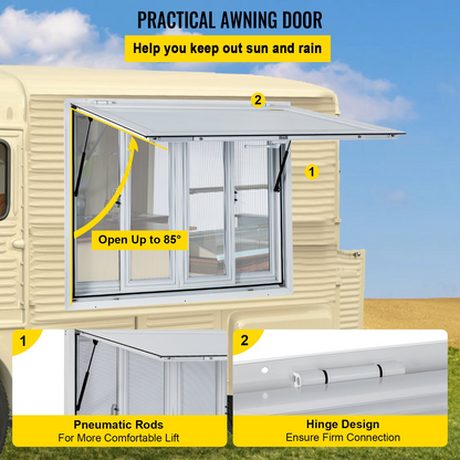 VEVOR Concession Window, 36 x 36 inch, Aluminum Alloy Food Truck Service Window with 4 Horizontal Sliding Screen Windows & Awning Door & Drag Hook, Serving Window for Food Trucks Concession Trailers