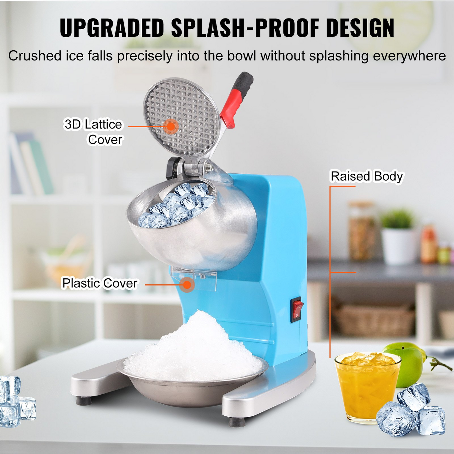 VEVOR Ice Crushers Machine, 220lbs Per Hour Electric Snow Cone Maker with 4 Blades, Stainless Steel Shaved Ice Machine with Cover and Bowl, 300W Ice Shaver Machine for Home and Commercial Use, Blue