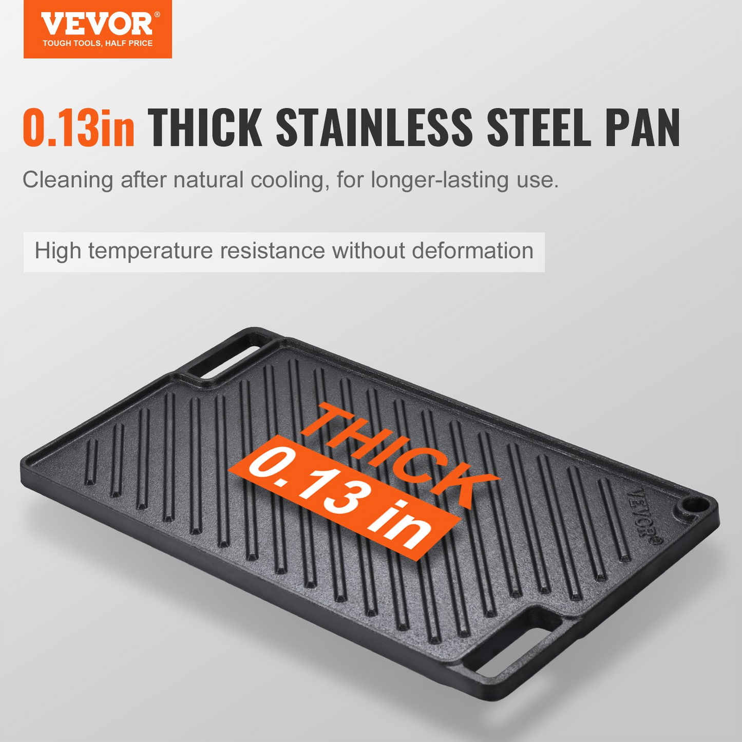 VEVOR Reversible Grill/Griddle, 9.7"x16.7" Pre-Seasoned Cast Iron Griddle, Rectangular Double Burner Griddle Pan, Non-Stick Family Pan Cookware with Handles, Flat Top Plate for BBQ, Gas Grill, Black