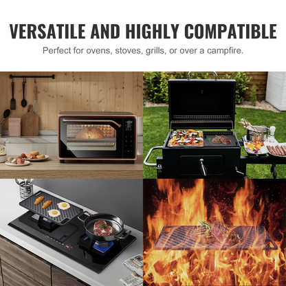 VEVOR Reversible Grill/Griddle, 9.7"x16.7" Pre-Seasoned Cast Iron Griddle, Rectangular Double Burner Griddle Pan, Non-Stick Family Pan Cookware with Handles, Flat Top Plate for BBQ, Gas Grill, Black