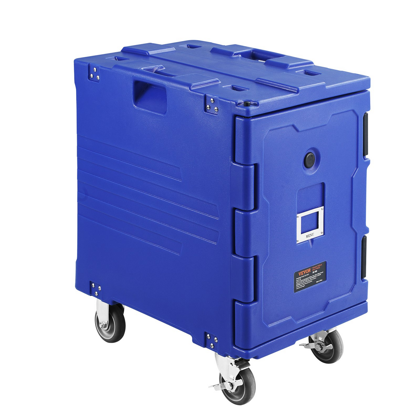 VEVOR Insulated Food Pan Carrier, 82 Qt Hot Box for Catering, LLDPE Food Box Carrier w/One-Piece Buckle, Front Loading Food Warmer w/Handles, End Loader w/Wheels for Restaurant, Canteen, etc. Blue