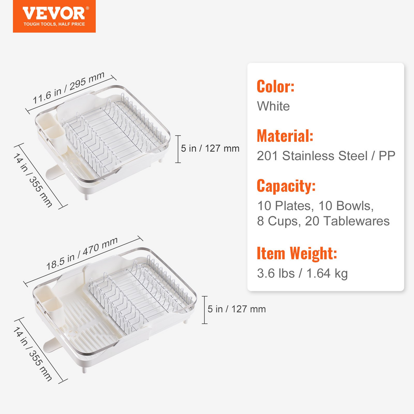 VEVOR Dish Drying Rack Expandable Drainer Stainless Steel Kitchen Utensil Holder