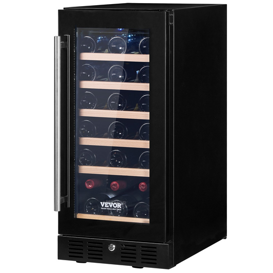 VEVOR Wine Cooler, 30 Bottles Capacity Under Counter Built-in or Freestanding Wine Refrigerator, Beverage Cooler with Blue LED Light, Single Door, Child Lock for Drink Beer Soda Wine Water, ETL Listed