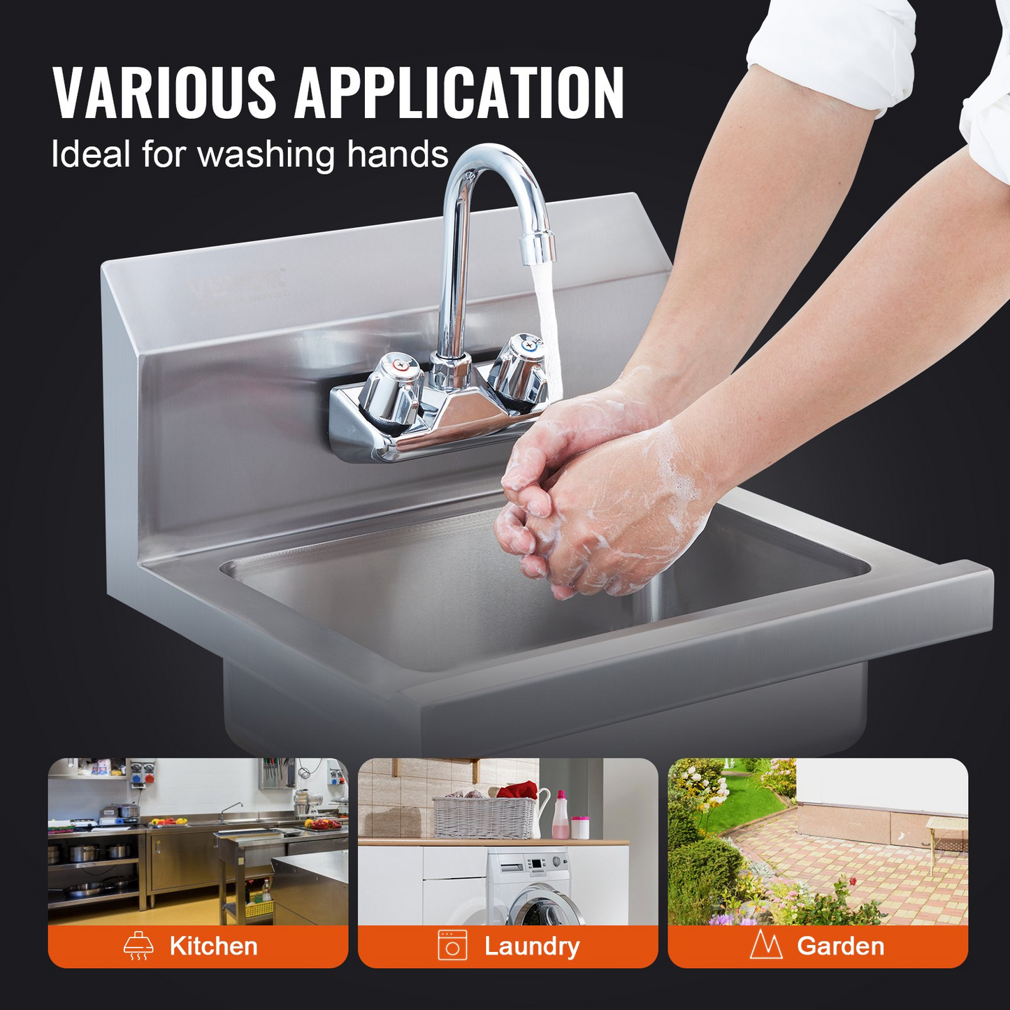 VEVOR Commercial Hand Sink with Faucet, NSF Stainless Steel Sink for Washing, Small Hand Washing Sink, Wall Mount Hand Basin, Utility Sink for Restaurant, Kitchen, Bar, Garage and Home, 17 x 12.8 inch