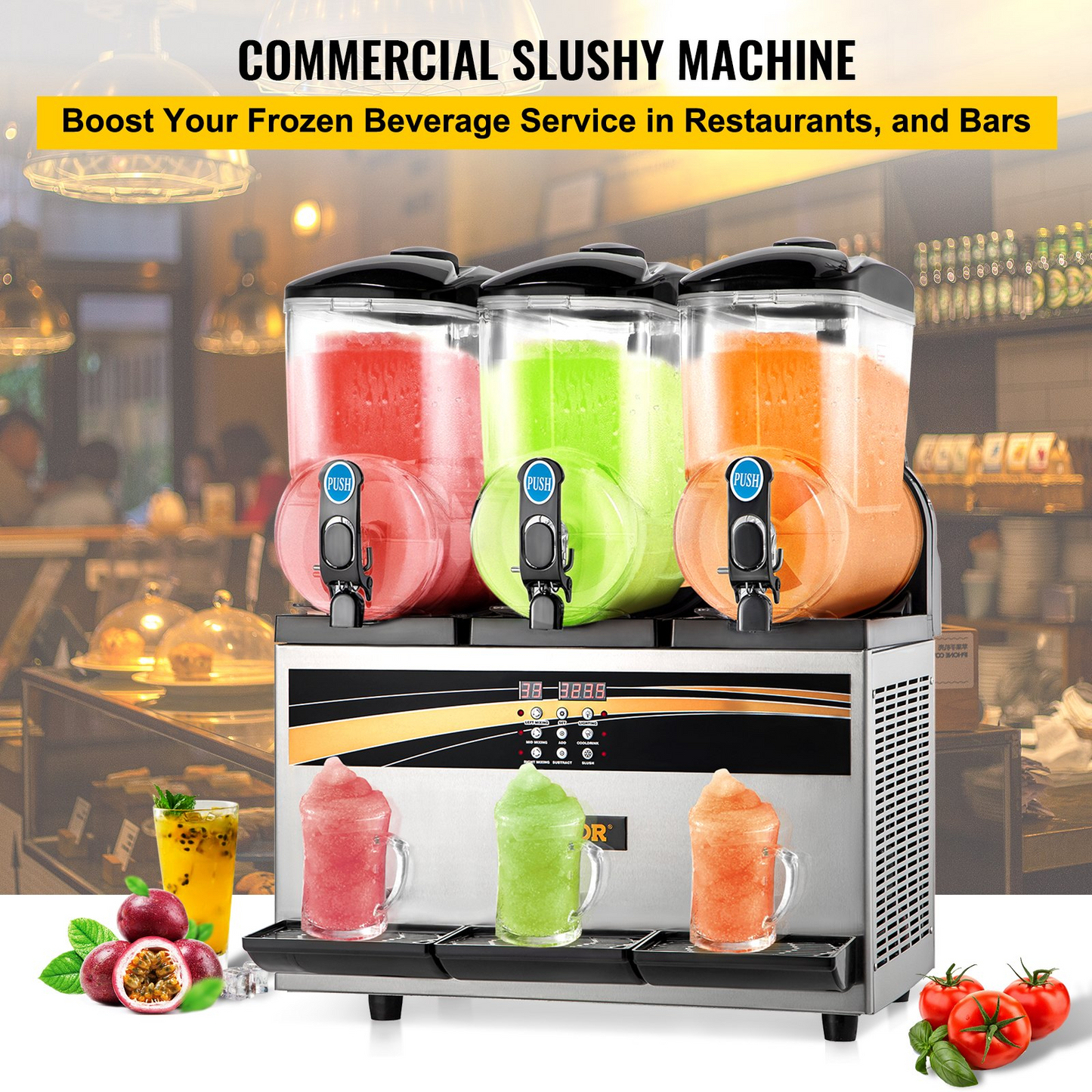 VEVOR Commercial Slushy Machine, 3x15L Tank Commercial Margarita Maker, 1200W Stainless Steel Frozen Drink Machine, Temperature Adjustment 26.6°F to 28.4°F, Perfect for Restaurants Cafes Bars