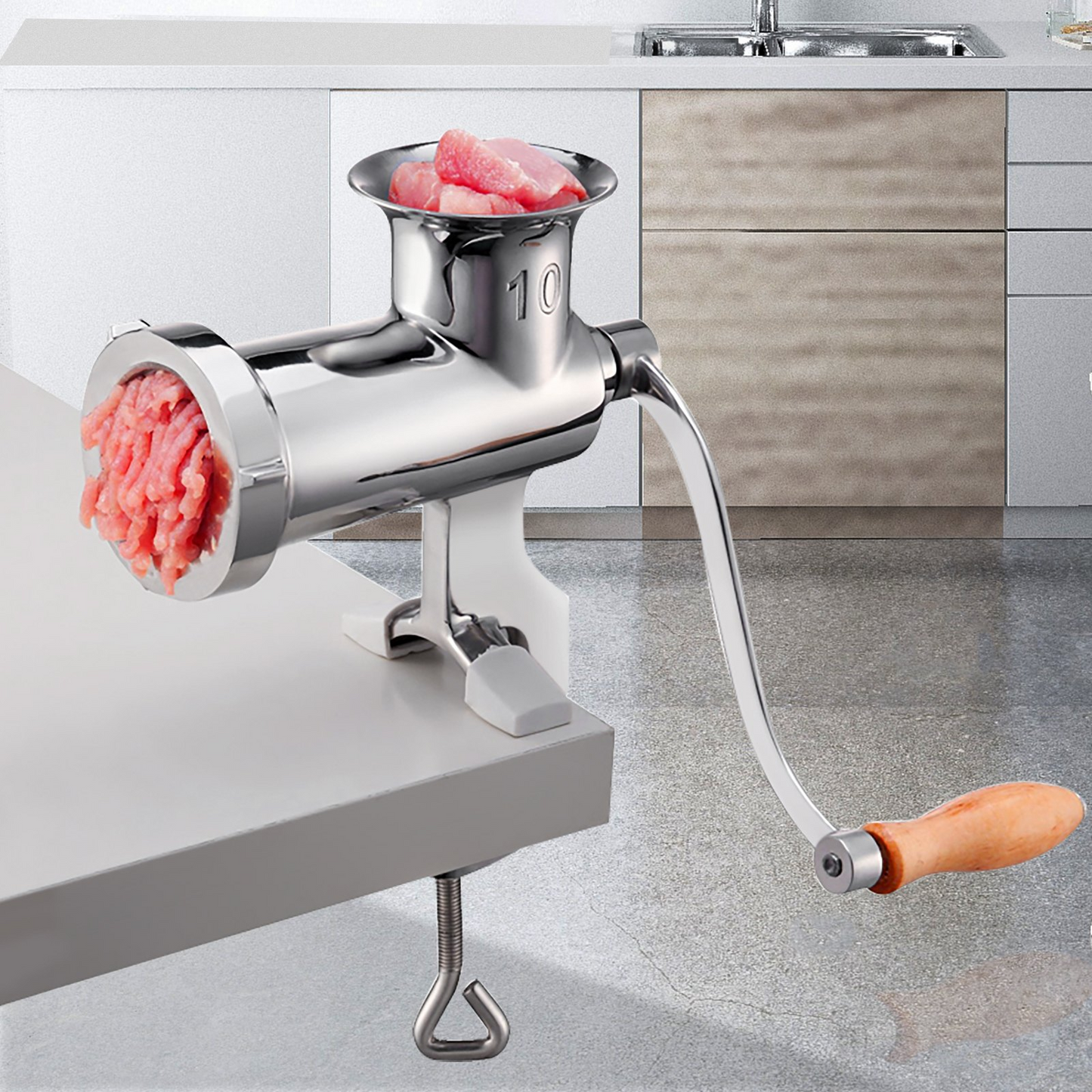 VEVOR Manual Meat Grinder, All Parts Stainless Steel, Hand Operated Meat Grinding Machine with Tabletop Clamp, 2 Grinding Plates & Sausage Stuffer, Ideal for Home Kitchen Restaurant Butcher’s Shop