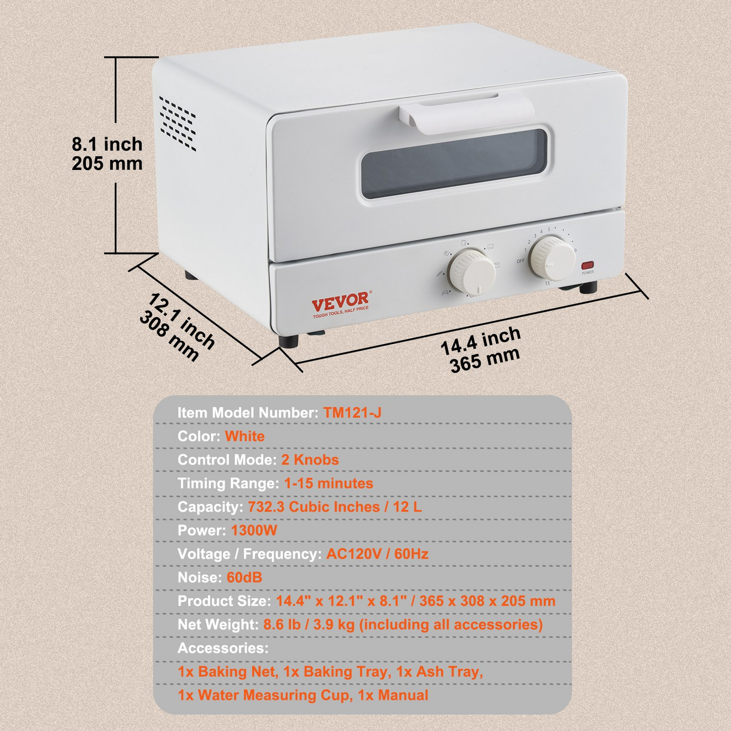 VEVOR Steam Oven Toaster, 12L Countertop Convection Oven, 1300W 5 In 1 Steam Toaster Oven, 7 Cooking Modes Air Fryer Convection Oven Combo with Baking Grill, Ash Tray for Sandwich, Bread, Pizza