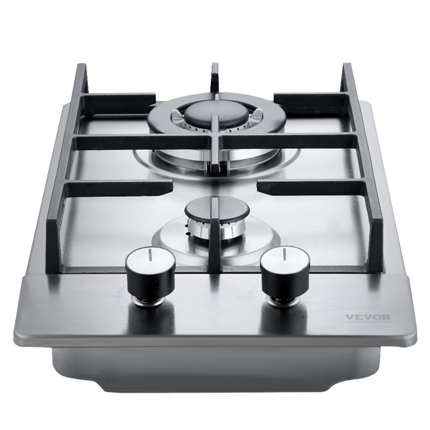 VEVOR Gas Cooktop 12 inch, Max 12250BTU 2 Burners Built-in Stainless Steel Gas Stove Top, LPG/NG Convertible Dual Fuel Natural Gas Hob with Thermocouple Protection