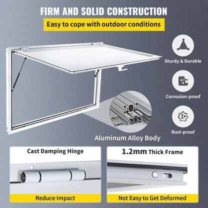 VEVOR Concession Window 64 x 40 Inch, Concession Stand Serving Window Door with Double-Point Fork Lock, Concession Awning Door Up to 85 degrees for Food Trucks, Glass Not Included