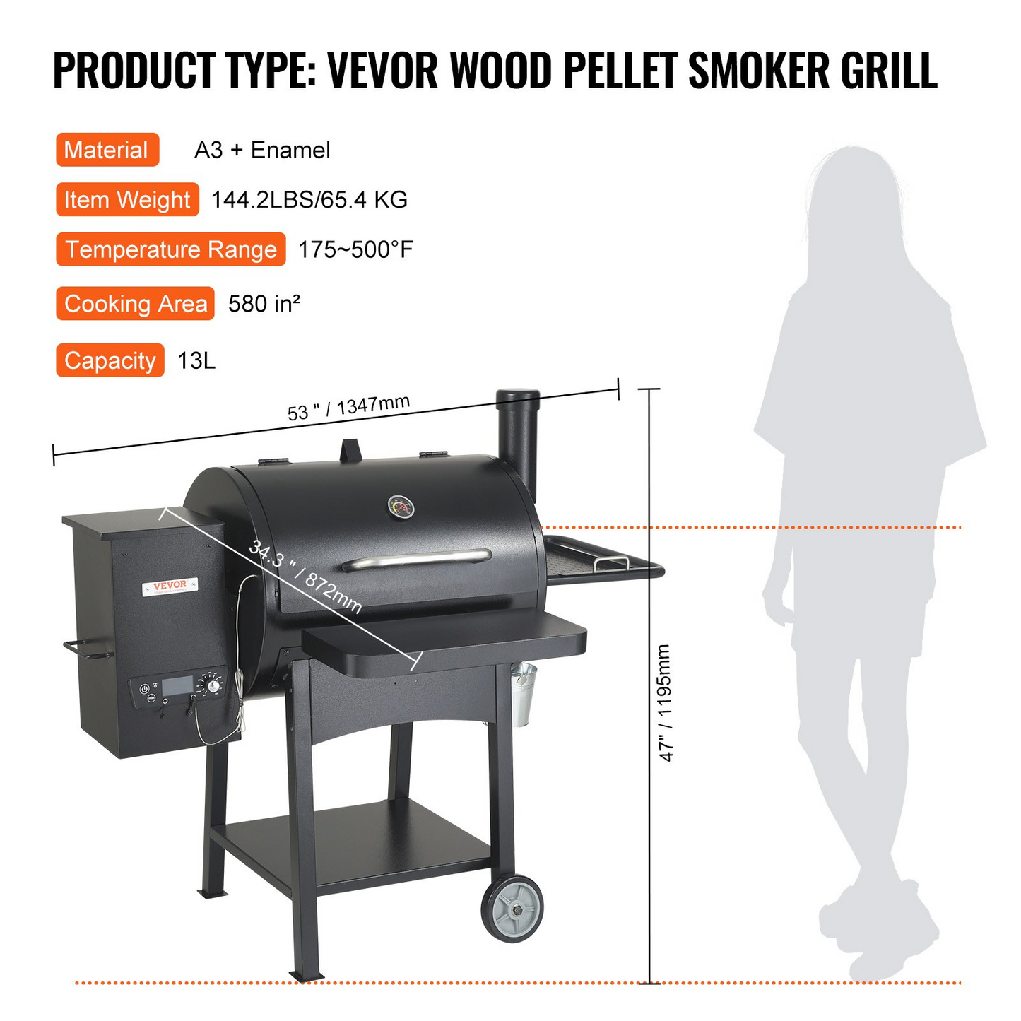 VEVOR 53" Heavy Duty Charcoal Grill BBQ Portable Grill with Cart Outdoor Cooking