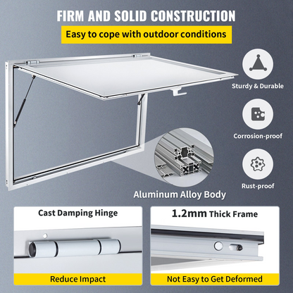 VEVOR Concession Window 53 x 33 Inch, Concession Stand Serving Window Door with Double-Point Fork Lock, Concession Awning Door Up to 85 degrees for Food Trucks, Glass Not Included