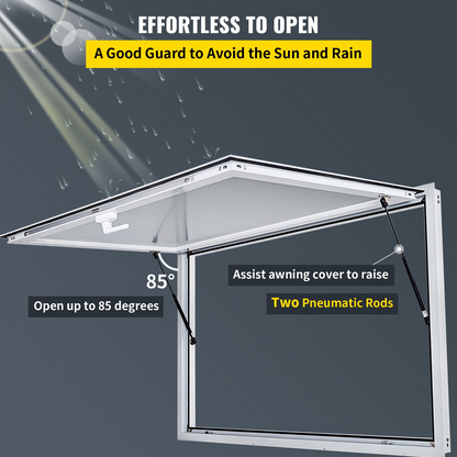 VEVOR Concession Window 53 x 33 Inch, Concession Stand Serving Window Door with Double-Point Fork Lock, Concession Awning Door Up to 85 degrees for Food Trucks, Glass Not Included