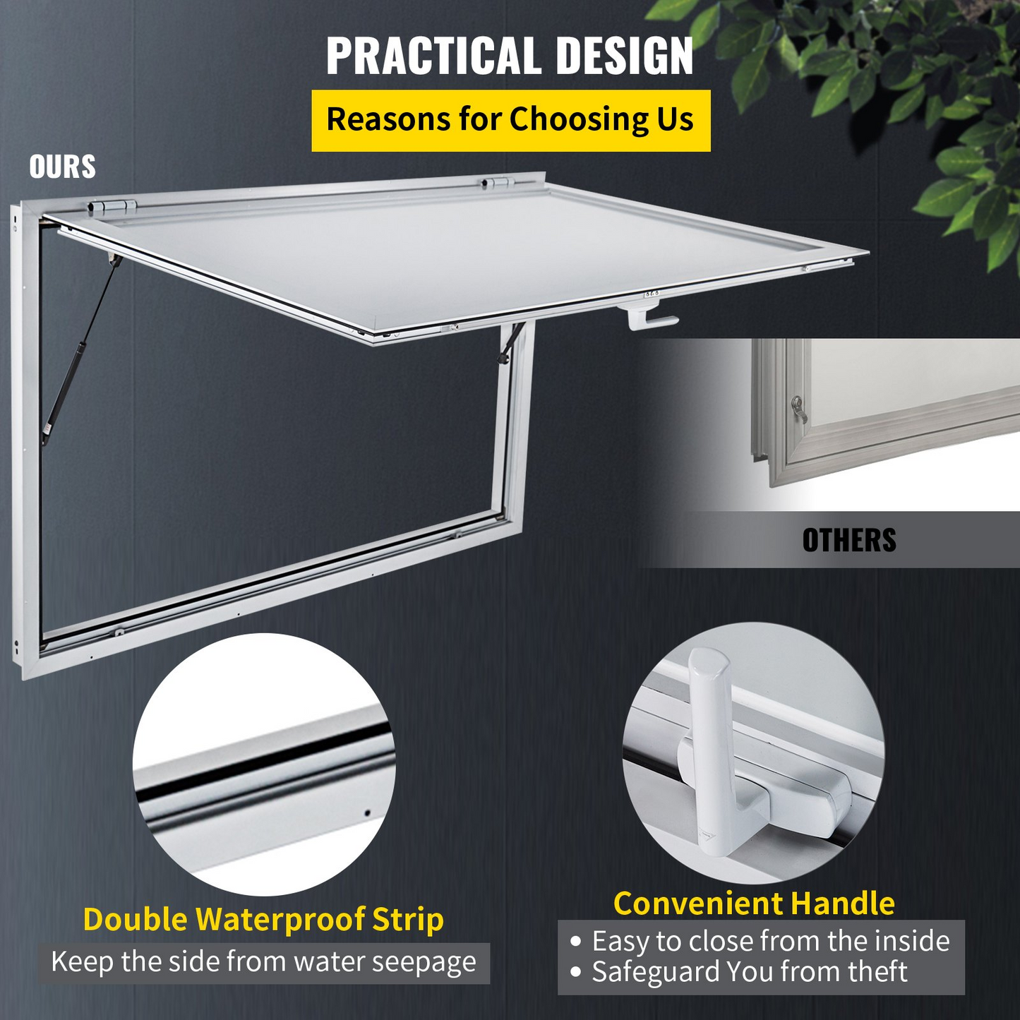 VEVOR Concession Window 53 x 33 Inch, Concession Stand Serving Window Door with Double-Point Fork Lock, Concession Awning Door Up to 85 degrees for Food Trucks, Glass Not Included