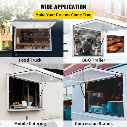 VEVOR Concession Window 53 x 33 Inch, Concession Stand Serving Window Door with Double-Point Fork Lock, Concession Awning Door Up to 85 degrees for Food Trucks, Glass Not Included