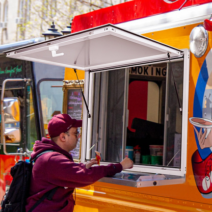 VEVOR Concession Window 53 x 33 Inch, Concession Stand Serving Window Door with Double-Point Fork Lock, Concession Awning Door Up to 85 degrees for Food Trucks, Glass Not Included