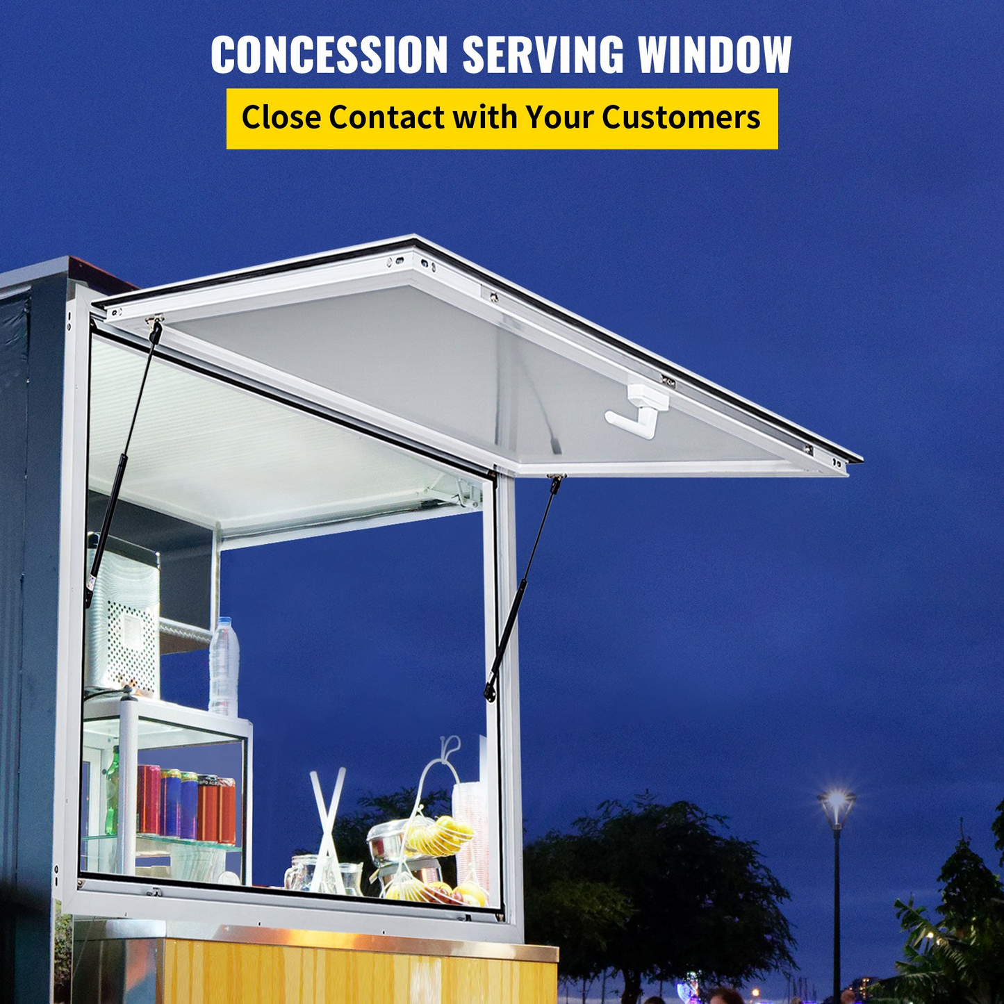 VEVOR Concession Window 60 x 36 Inch, Concession Stand Serving Window Door with Double-Point Fork Lock, Concession Awning Door Up to 85 degrees for Food Trucks, Glass Not Included