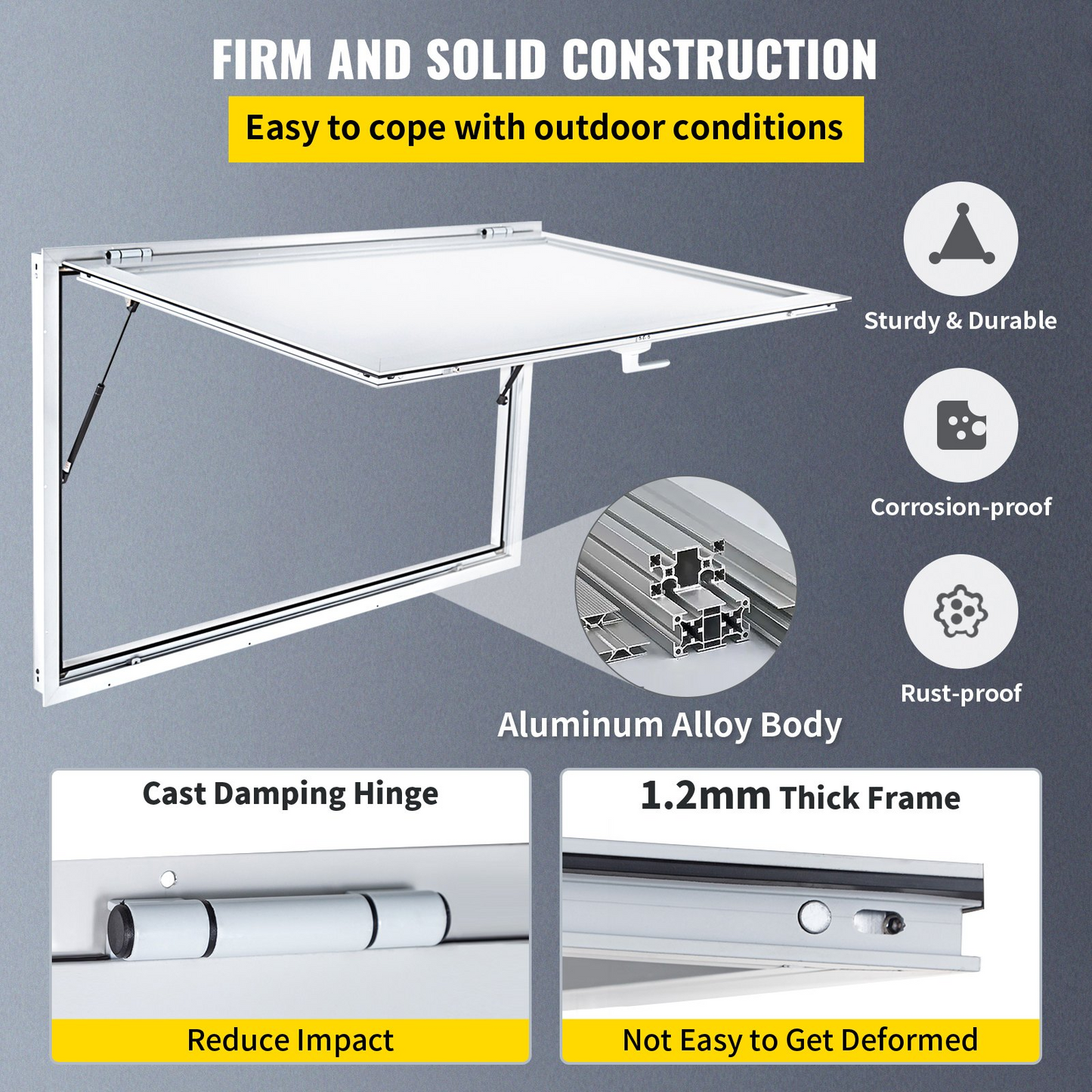 VEVOR Concession Window 60 x 36 Inch, Concession Stand Serving Window Door with Double-Point Fork Lock, Concession Awning Door Up to 85 degrees for Food Trucks, Glass Not Included