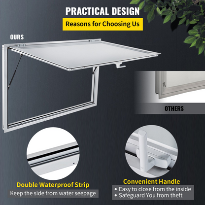 VEVOR Concession Window 60 x 36 Inch, Concession Stand Serving Window Door with Double-Point Fork Lock, Concession Awning Door Up to 85 degrees for Food Trucks, Glass Not Included