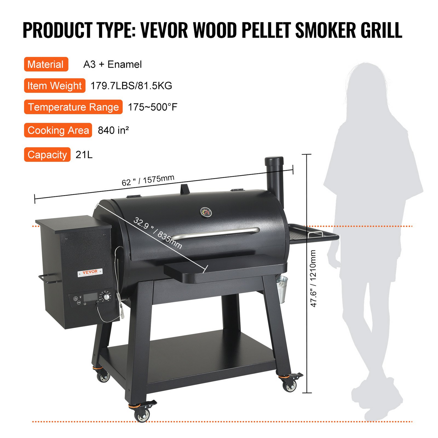 VEVOR 62" Heavy Duty Charcoal Grill BBQ Portable Grill with Cart Outdoor Cooking