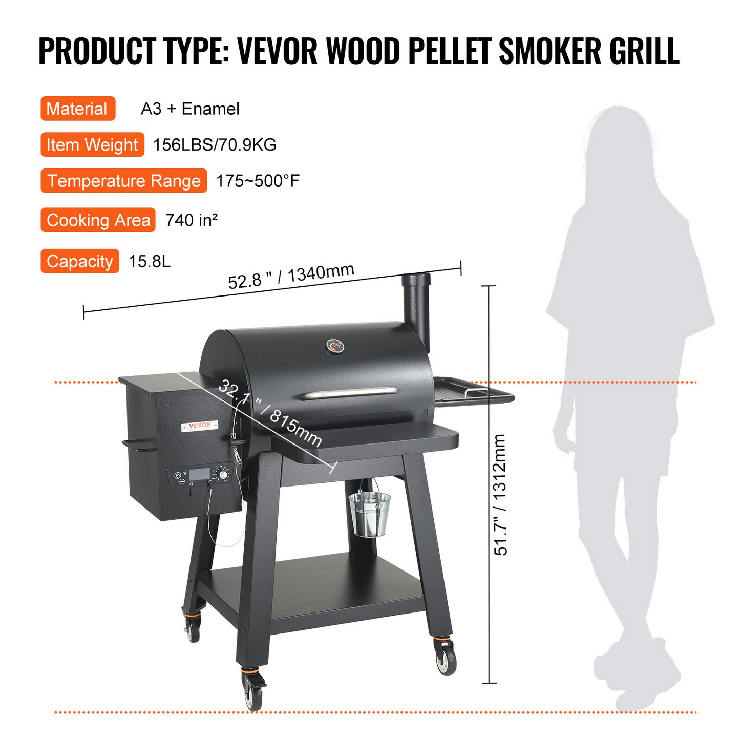 VEVOR 53" Heavy Duty Charcoal Grill BBQ Portable Grill with Cart Outdoor Cooking