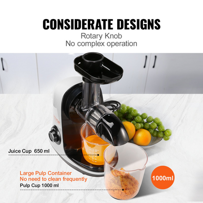 VEVOR Slow Masticating Juicer, Cold Press Juicer Machine with Reverse Function, Quiet Motor Slow Juicer, Juice Extractor Maker Easy to Clean with Brush, for High Nutrient Fruits Vegetables